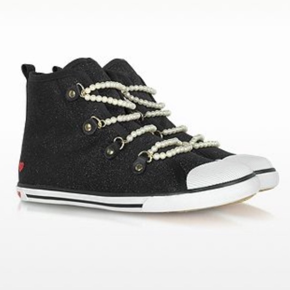 Love Moschino black glitter sneakers with pearl